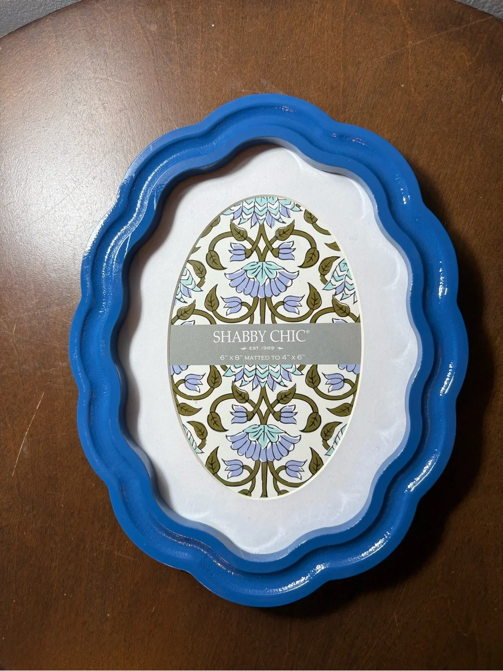 Shabby Chic Blue Scalloped Oval Picture Frame